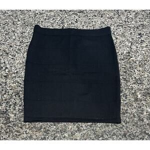 Vintage 00s Y2K XOXO Black Knit Ribbed Stretch Mini Skirt Size Size L 29x18.5"